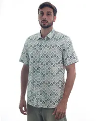 Camisa Kayland Manga Curta Ávores Bege Natural