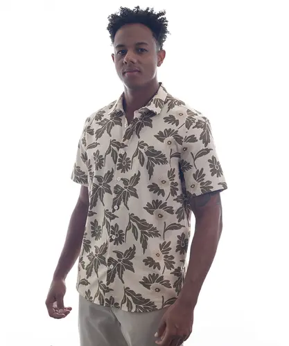 Camisa Kayland Manga Curta Natureza Bege Natural
