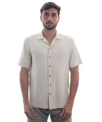 Camisa Kayland Manga Curta Vintage Tricot Bege Natural