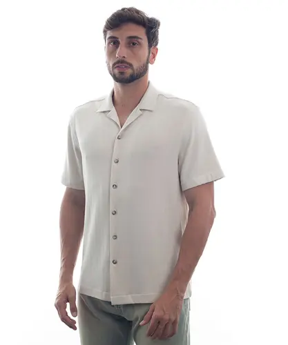 Camisa Kayland Manga Curta Vintage Tricot Bege Natural