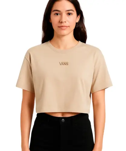 Camiseta Vans Flying V Crew Cropped Taupe Mist