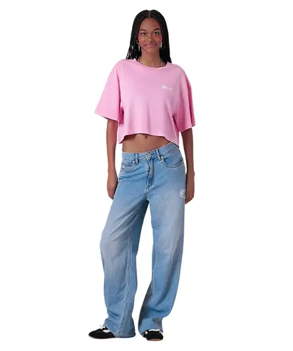 Camiseta Vans SS Era Script Relaxed Crop Pink Dawn White