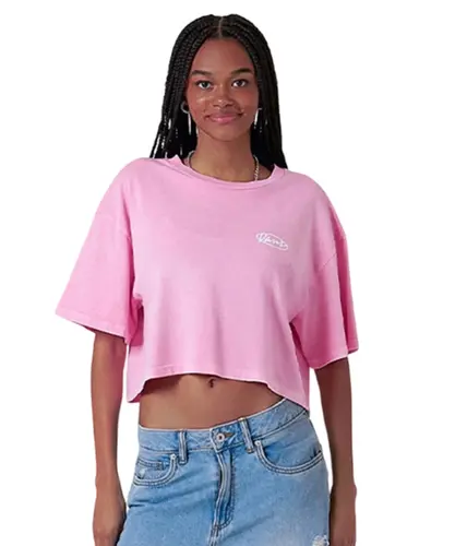 Camiseta Vans SS Era Script Relaxed Crop Pink Dawn White