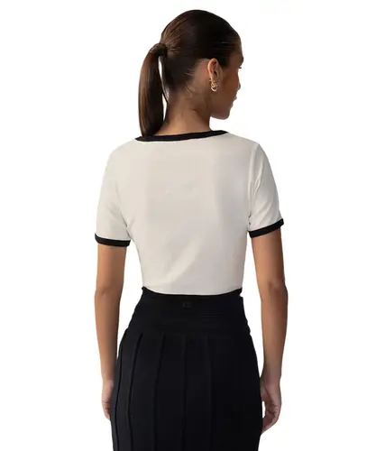 Blusa Fila Cropped Rib Off White Gardenia e Preto