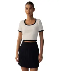 Blusa Fila Cropped Rib Off White Gardenia e Preto