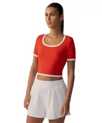 Blusa Fila Cropped Rib Vermelho Chilli Off White Gardenia