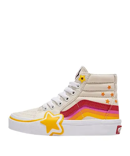 Tênis Vans Sk8-hi Rainbow Retro Infantil Bege Vermelho