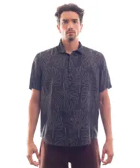 Camisa Kayland Manga Curta Folha Solta Preto