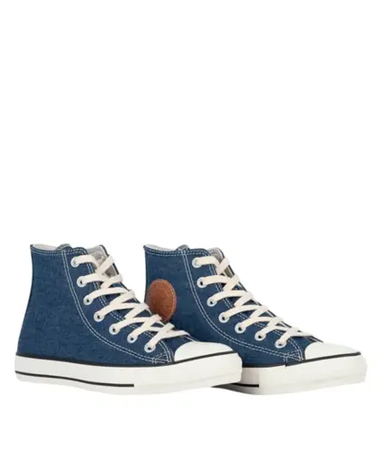 Tênis Converse Chuck Taylor All Star Hi Denim Mood Azul Escuro Bege Mel Amendoa