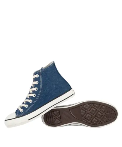 Tênis Converse Chuck Taylor All Star Hi Denim Mood Azul Escuro Bege Mel Amendoa
