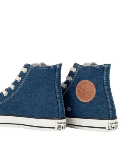 Tênis Converse Chuck Taylor All Star Hi Denim Mood Azul Escuro Bege Mel Amendoa