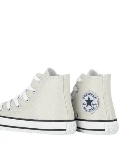 Tênis Converse Kids Chuck Taylor All Star Hi Shine Cinza Gelo Prata Branco