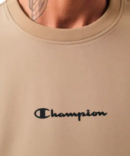 Moletom Champion Active Tech Crewneck Mini Script Logo Dark Khaki