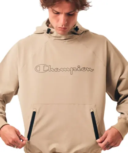 Moletom Champion Tech Hoodie Active Outline Script Logo Dark Khaki