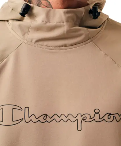 Moletom Champion Tech Hoodie Active Outline Script Logo Dark Khaki