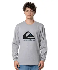 Camiseta Manga Longa Full Logo Quiksilver - Cinza Mescla