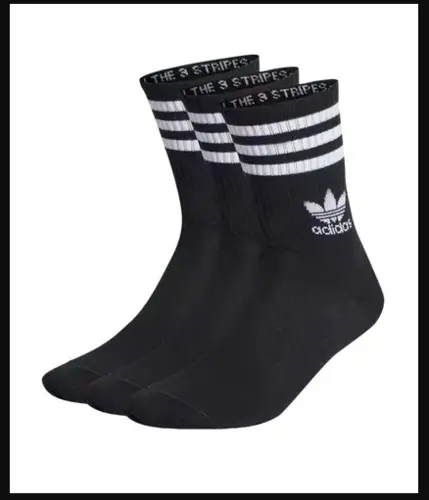 Meias Adidas 3-stripes Cano Médio 3 Pares - Preto