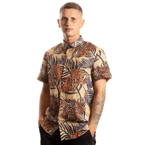 CAMISA M/C PALM LEAVES