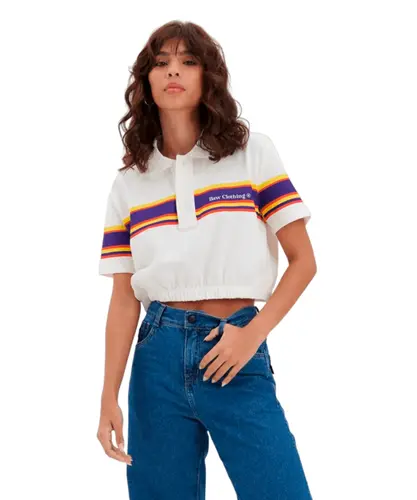 Camisa Polo Baw Clothing Cropped Revival Station Off White
