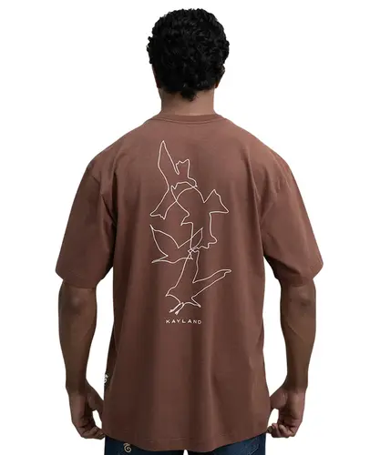 Camiseta Kayland Comfort Pássaros Linhas Marrom